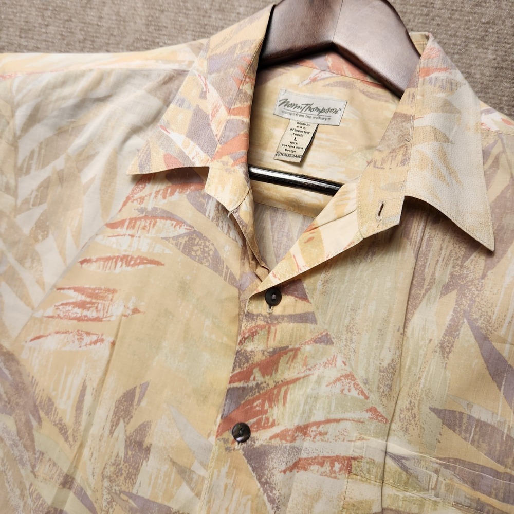 Norm Thompson Button Up Shirt Mens L Tan Beige Tori Richard Cotton Lawn Tropical